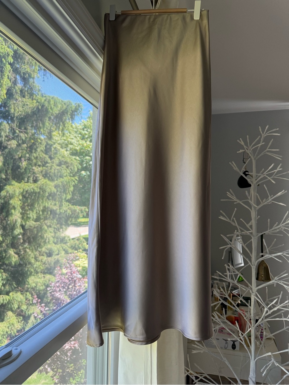 Neutral Taupe Satin Long Skirt